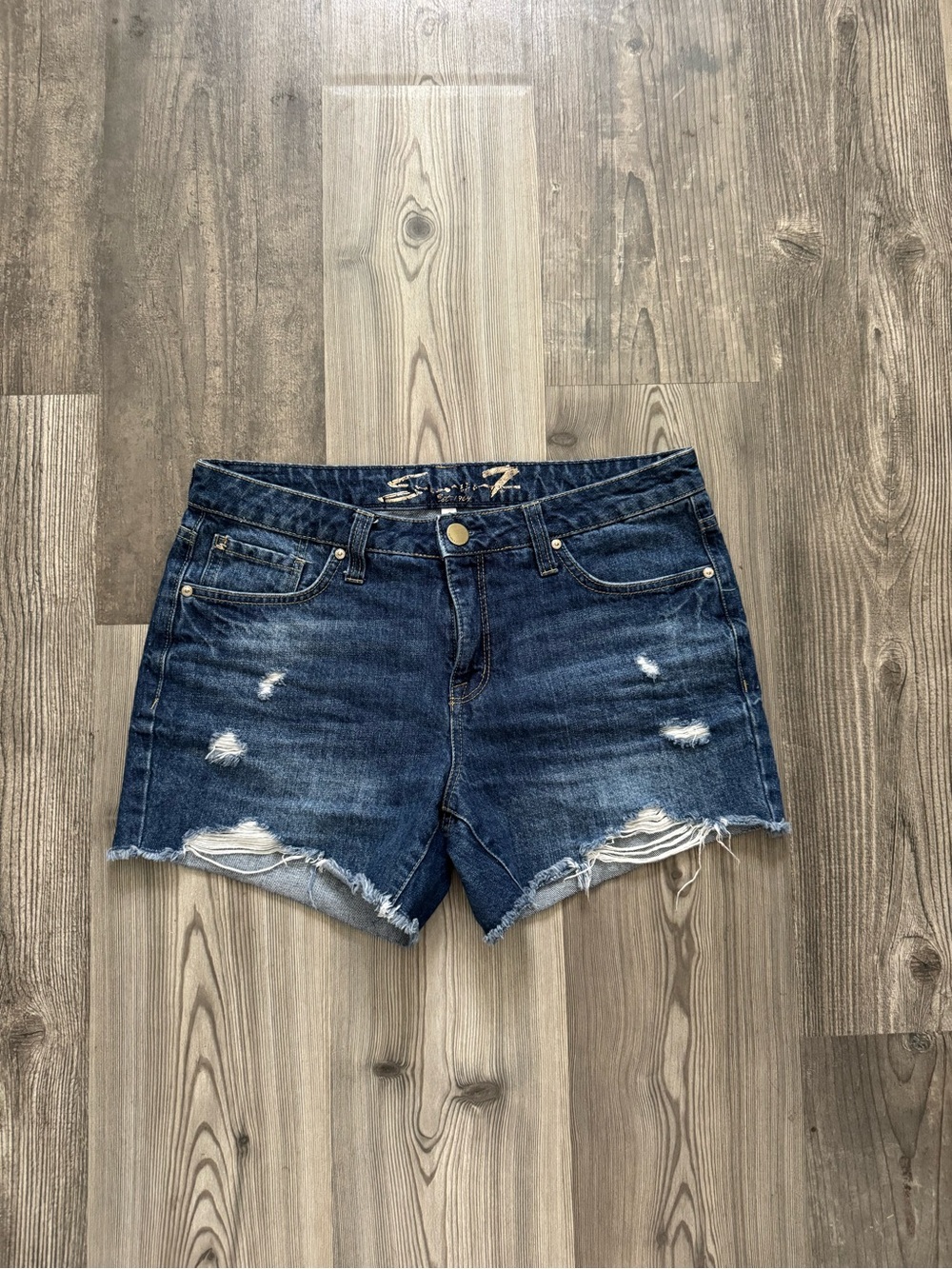 Seven7 Dark Blue Distressed Jean Weekend Shorts